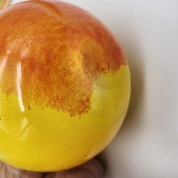Handmade Polish Art Glass Zorza 5” Yellow Red Apple/Peach? Decor Paperweight - Picture 2 of 6